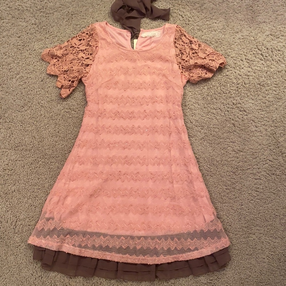 NWT BEAUTIFUL DRESS SMALL WOMENS - PALE PINK WITH BROWN